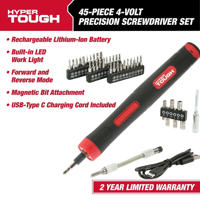 Hyper Tough 4 Volts 45 Piece Rechargeable Precision Screwdriver Set Model 30009 New Walmart