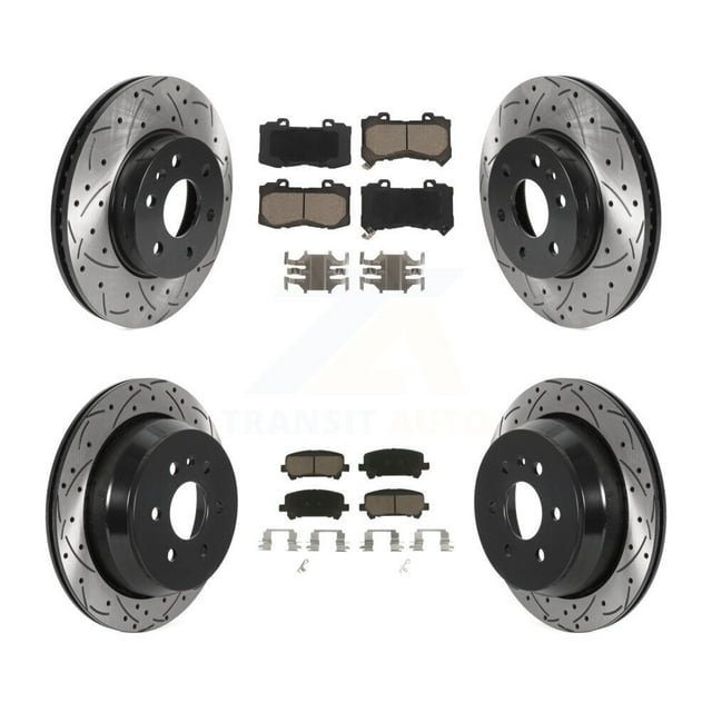 Transit Auto Front Rear Coated Drilled Slotted Disc Brake Rotors and Ceramic Pads Kit for Car 2015-2020 Chevrolet Colorado GMC Canyon KDC-100670