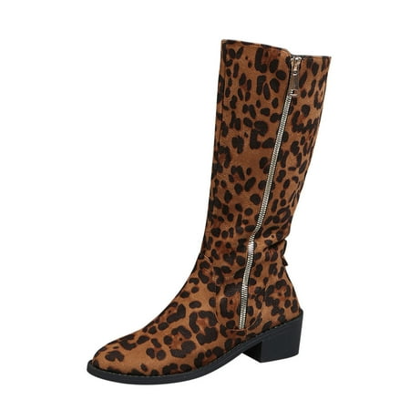 

Ladies Fashion Vintage Boot Socks Women Knee High Warm Leopard Print Pointed Side Boots Women Knee High Zipper Thick Heel Long Knee High Snow Boots for Women Boots
