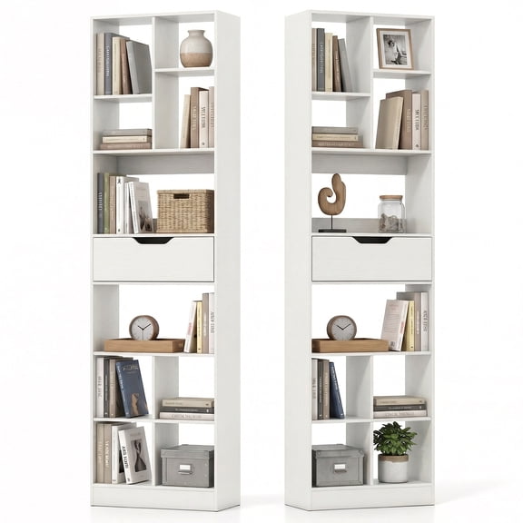 Patiojoy 2PCS 71" Tall Freestanding Bookcase with Drawer 10-Cube Storage Organizer White