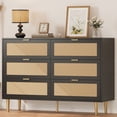 thumbnail image 2 of GloryStar Wide Rattan 6 Drawer Dresser, Modern Bedroom Chest with Gold Legs and Handles, Large Tabletop, and Anti-Tipping Design, 2 of 6