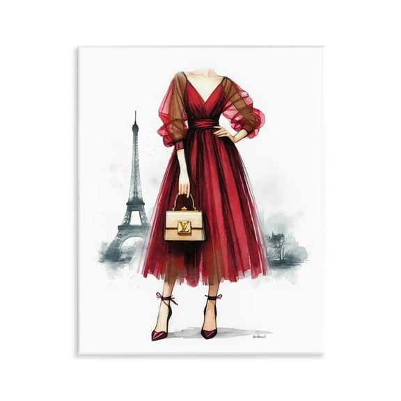 Stupell Industries Parisian Girl in Dress Fashion Painting Unframed Art Print Wall Art, 11 x 14