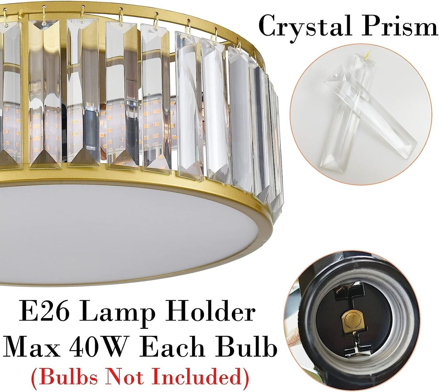 Modern Crystal Flush Mount Gold 3-Light Ceiling Light Fixture