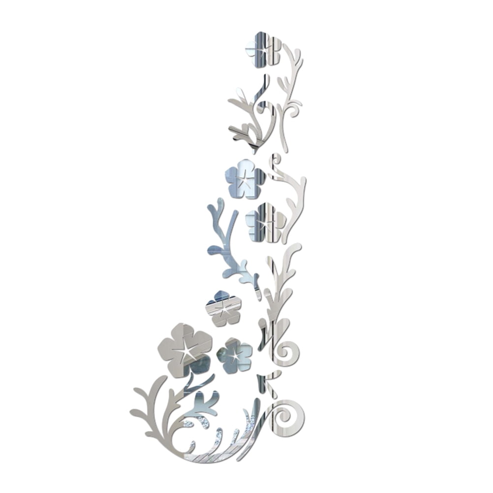 Rosarivae Flower Rattan Acrylic 3D Crystal Mirror Wall Sticker Home