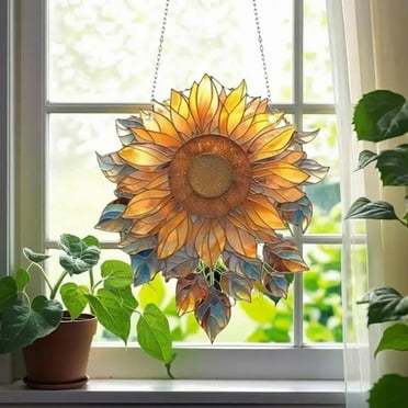 Sunflower Acrylic Wall Hanging Sunflower Plant Decor Door Window Hanging Decorative Bedroom Decoration Room Decors 23cm