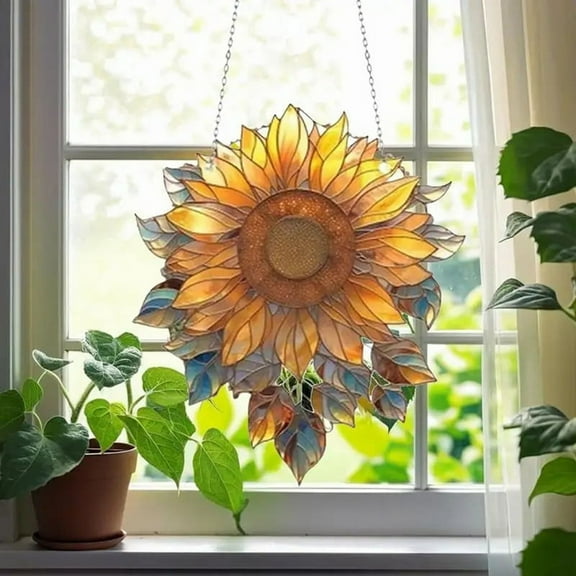Sunflower Acrylic Wall Hanging Plant Decor Door Window Decorative Bedroom Decoration Room Decors 23cm
