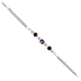 thumbnail image 3 of Gem Stone King 925 Sterling Silver and 10k Yellow Gold Purple Amethyst Black Sapphire and White Lab Grown Diamond Bracelet for Women (3.58 Cttw, Round 7MM and 6MM, 6.5/7/7.5 inch, Made in Italy), 3 of 4