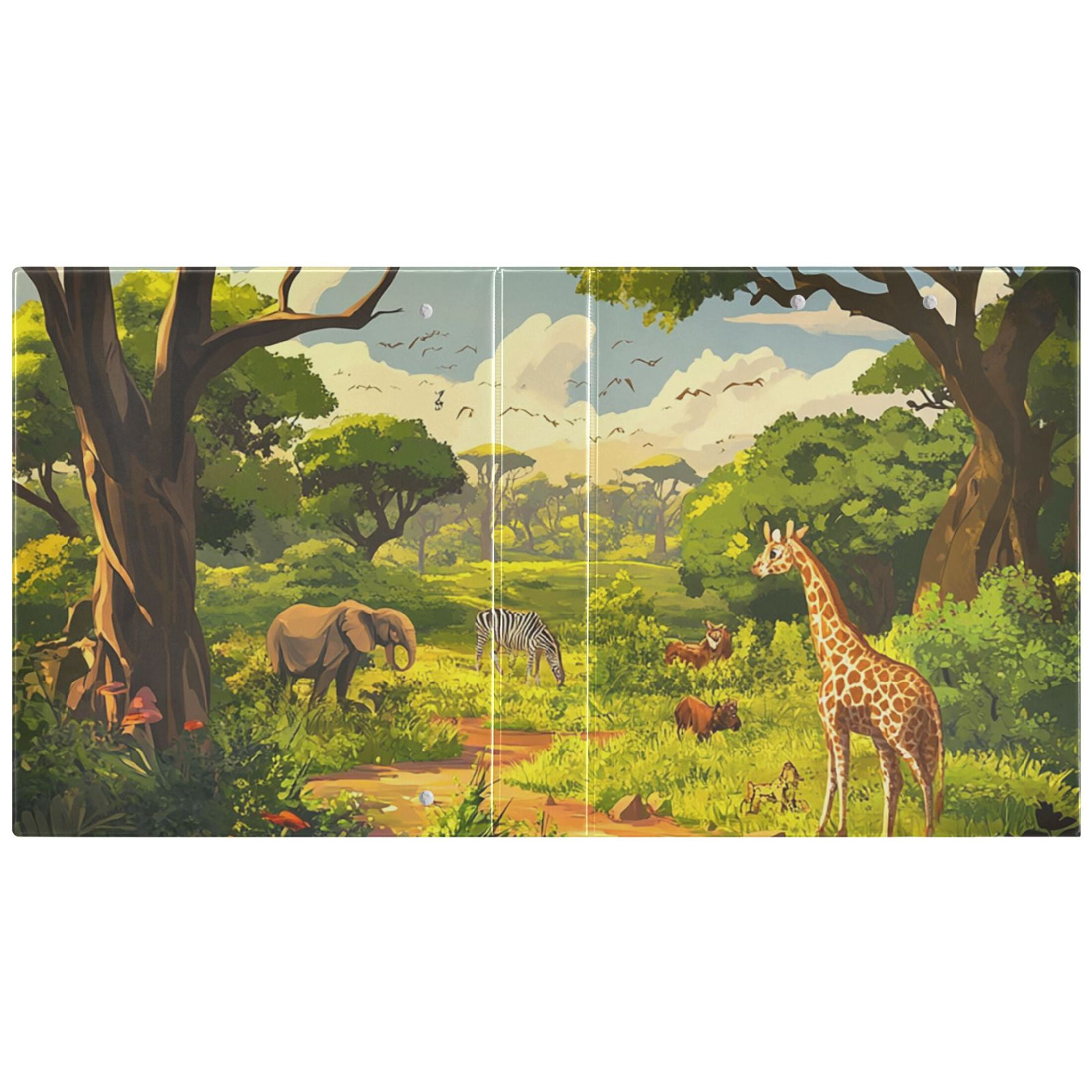 Jungle Animals Savanna 3 Ring Binders 1.5 inch Hardcover File Folders with Interior Pockets A4 Size Organizer for School Office Hospital