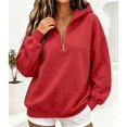 thumbnail image 2 of Hueook Zip Up Hoodie Women 1/4 Zip Half Neck Long Sleeve Casual Sweatshirt with Pockets Red M, 2 of 7