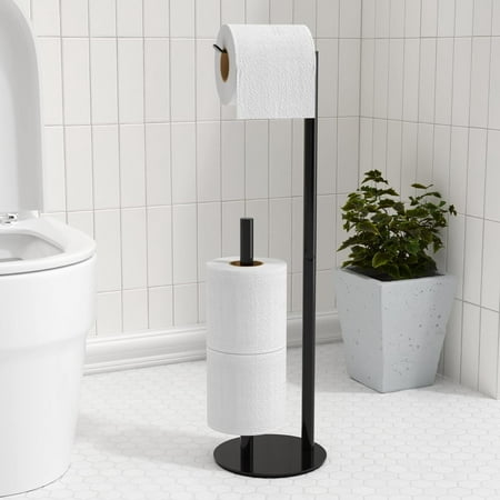 

Black Toilet Paper Holder Stand Free-Standing Toilet Paper Storage Stainless Steel Toilet Tissue Paper Roll Storage Shelf and Dispenser Holds 3 Paper Rolls Bathroom Accessories