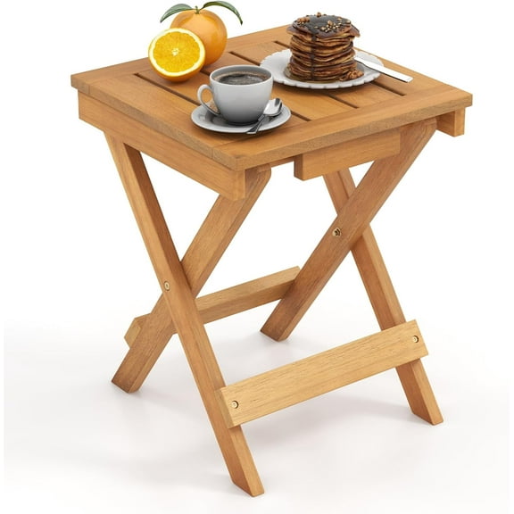 YEXJ Outdoor Folding Side Table Wood Square End Table with X-Shaped Legs, Slatted Tabletop, 14” Compact Outside Table, Portable & Lightweight Patio Coffee Table for Backyard Picnic Camping