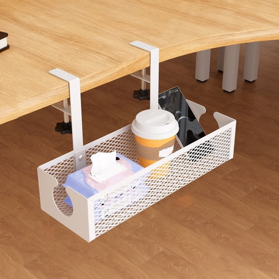 AUNVITO Adjustable Desk Edge Side Storage Shelf Rack, Clamp-On Table Organizer Holder for Office Home Bedroom Dorm, 1pc