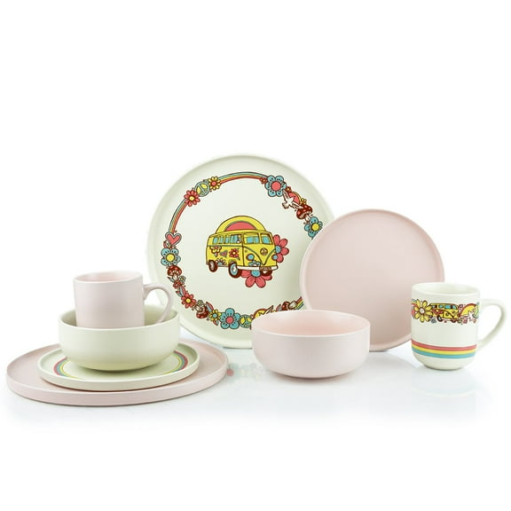 Everything Kitchens Modern Flat 32-Piece Dinnerware Set | Peace & Love   Soft Pink