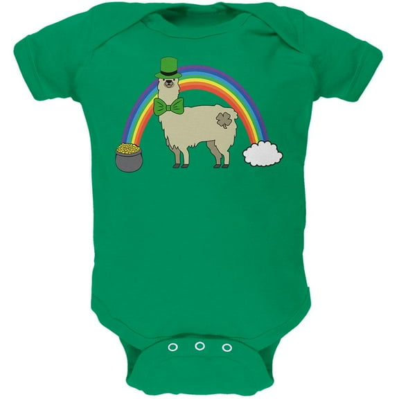 St. Patrick's Day Llama Cute Pot Of Gold Soft Baby One Piece Kelly Green 9-12 M
