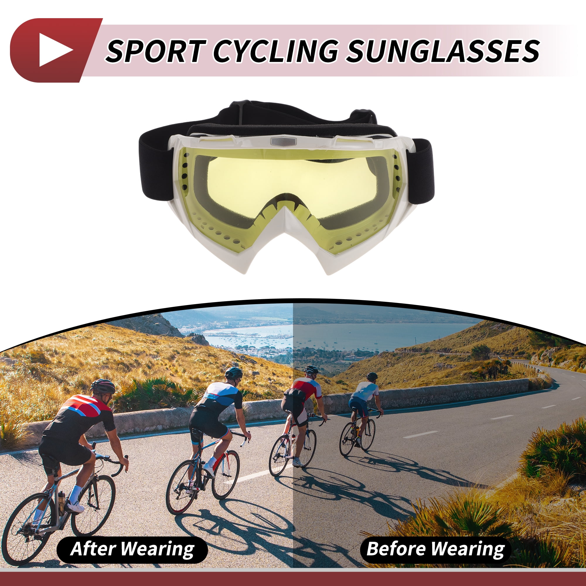 Unique Bargains Motorcycle Riding Goggles PC TPU Cycling Sunglasses Yellow Lens White Frame