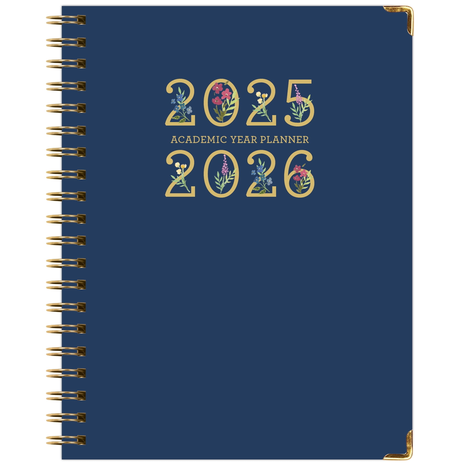 Academic Year 2025-2026 Planner, June 2025 - July 2026, 8.5"x11" Daily Weekly Monthly Planner Yearly Agenda, Hardcover, Bookmark, Pocket Folder and Sticky Note Set (Navy Gold Numbers)