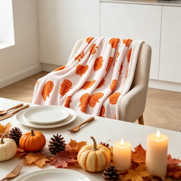 Fall Pumpkin Sherpa Throw Blanket, 28"×40" Plush Flannel Blanket with Orange Pumpkin Print, Soft Warm Reversible Seasonal Throw, Decorative Couch Cover for Thanksgiving Bedroom Living Room Decor