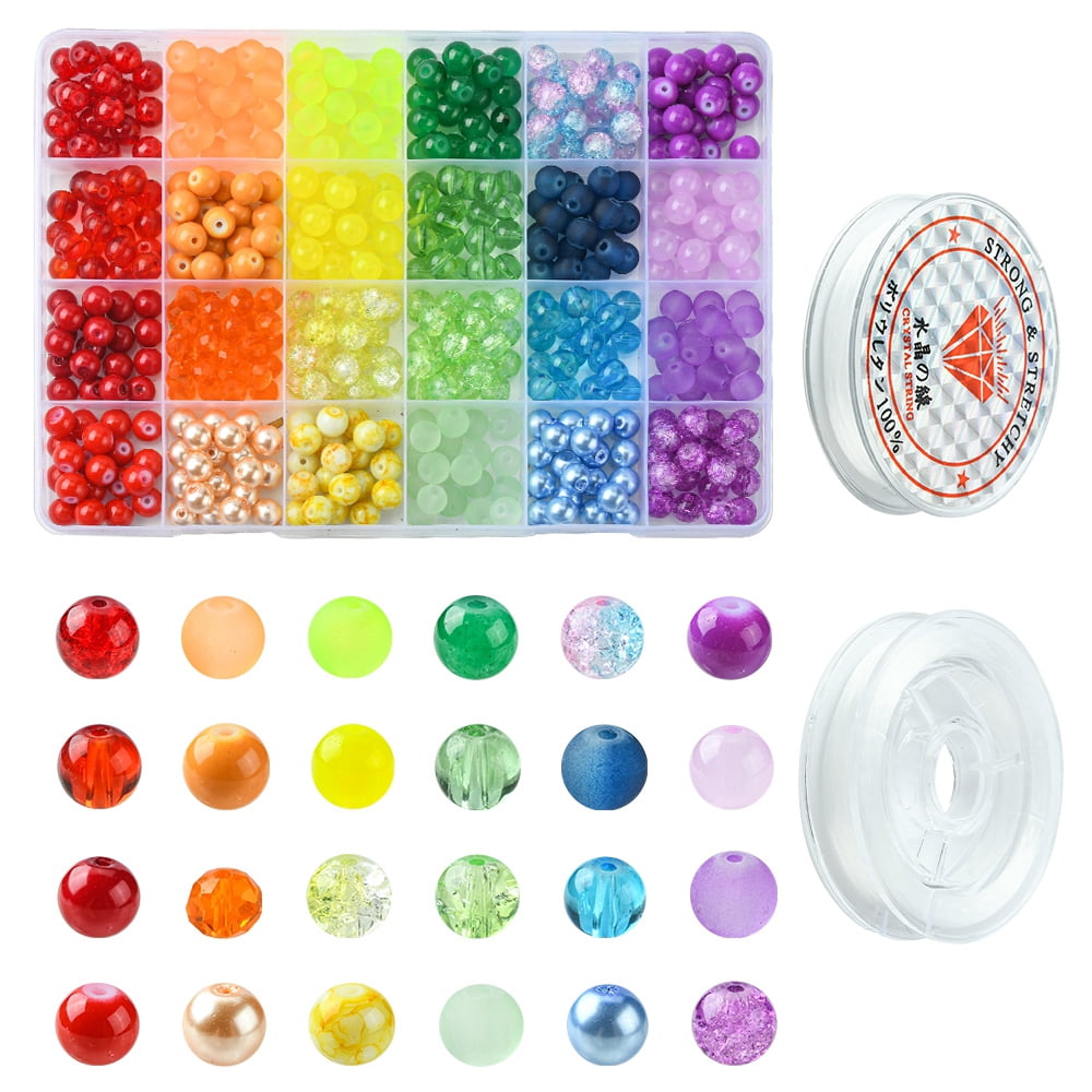DIY Stretch Bracelet Making Kit Including Glass Round Beads Elastic Thread Mixed Color 480Pcs/set