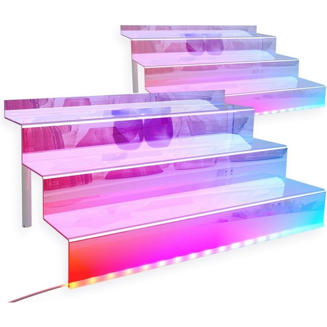 15.7 IN Clear Display Riser Stand with LED Light, Acrylic Organizer for Perfume, Figures, Cupcake, Dessert, Cologne Holder, Desktop Display Stand for Organize and Decoration 2 pack