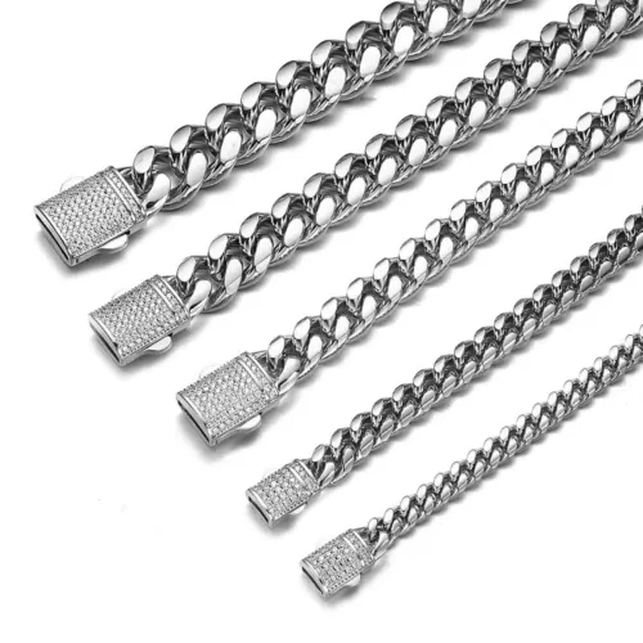 felix titoさま専用　Chapado en Laton ヘアライン　黒 QQTDFG 6mm-14mm Mens Miami Cuban Link Chain SOLID Stainless