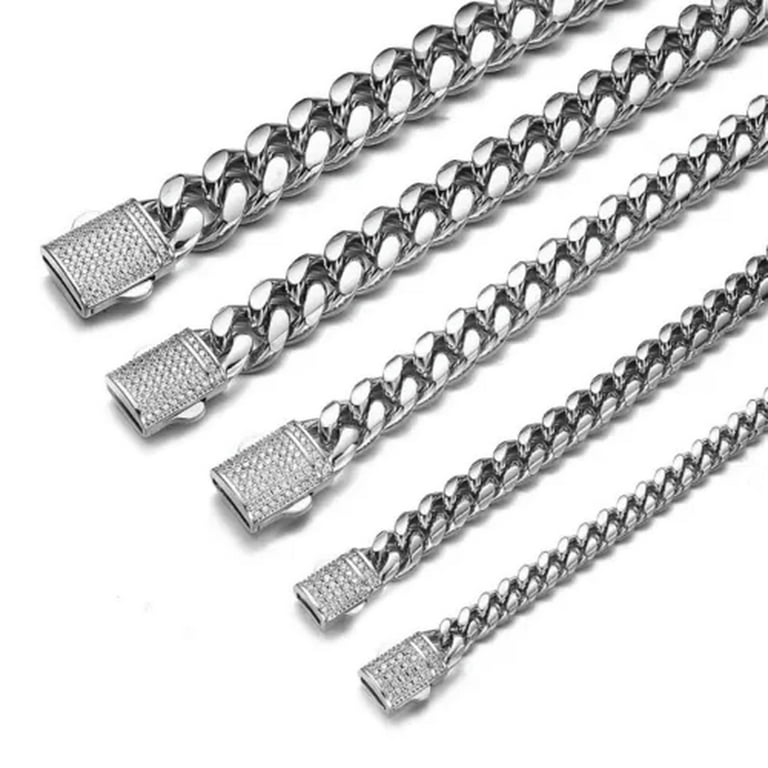 QQTDFG 6mm-14mm Mens Miami Cuban Link Chain SOLID Stainless