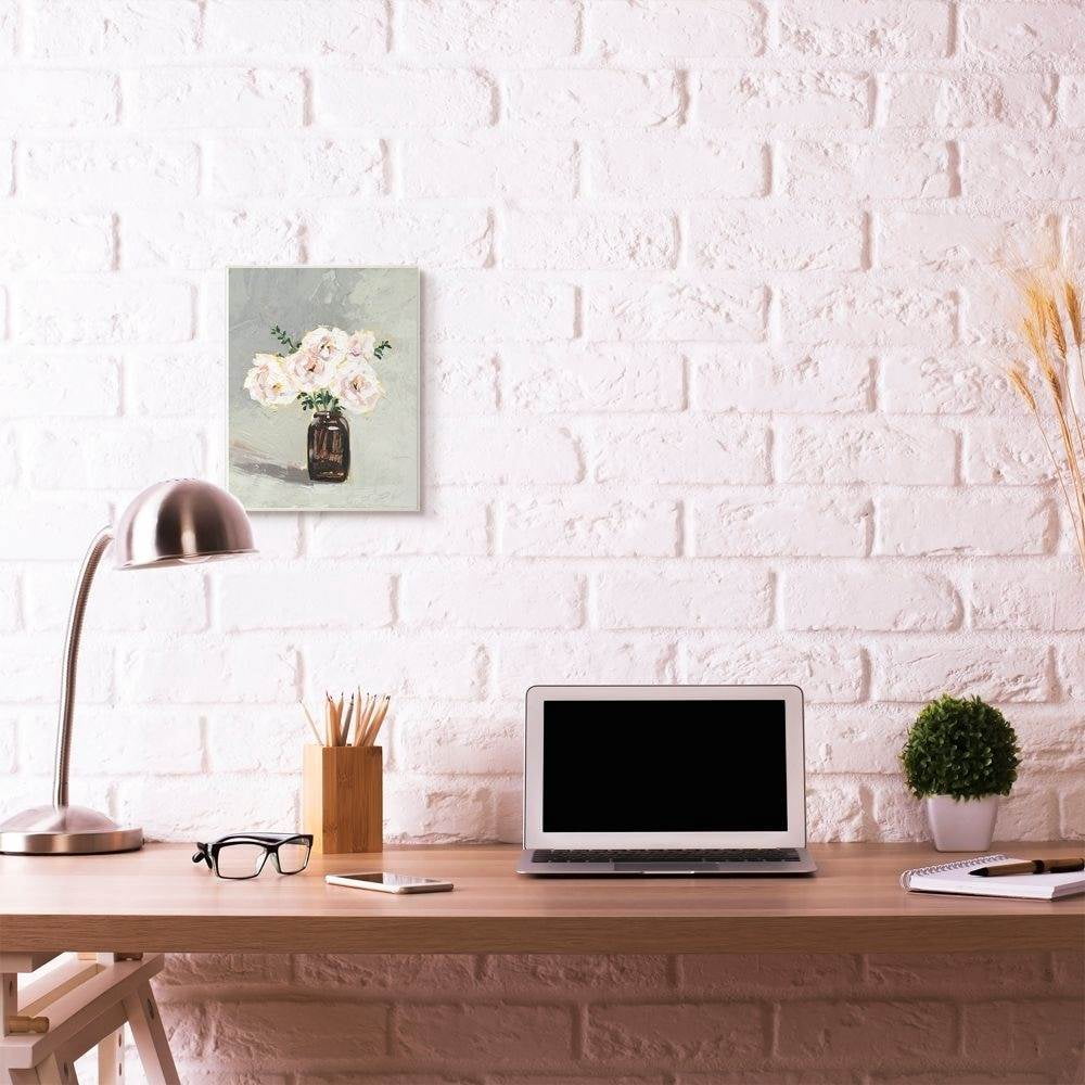 Stupell Industries Flower Jar Green Pink Modern Painting Wall Plaque Art by Victoria Borges