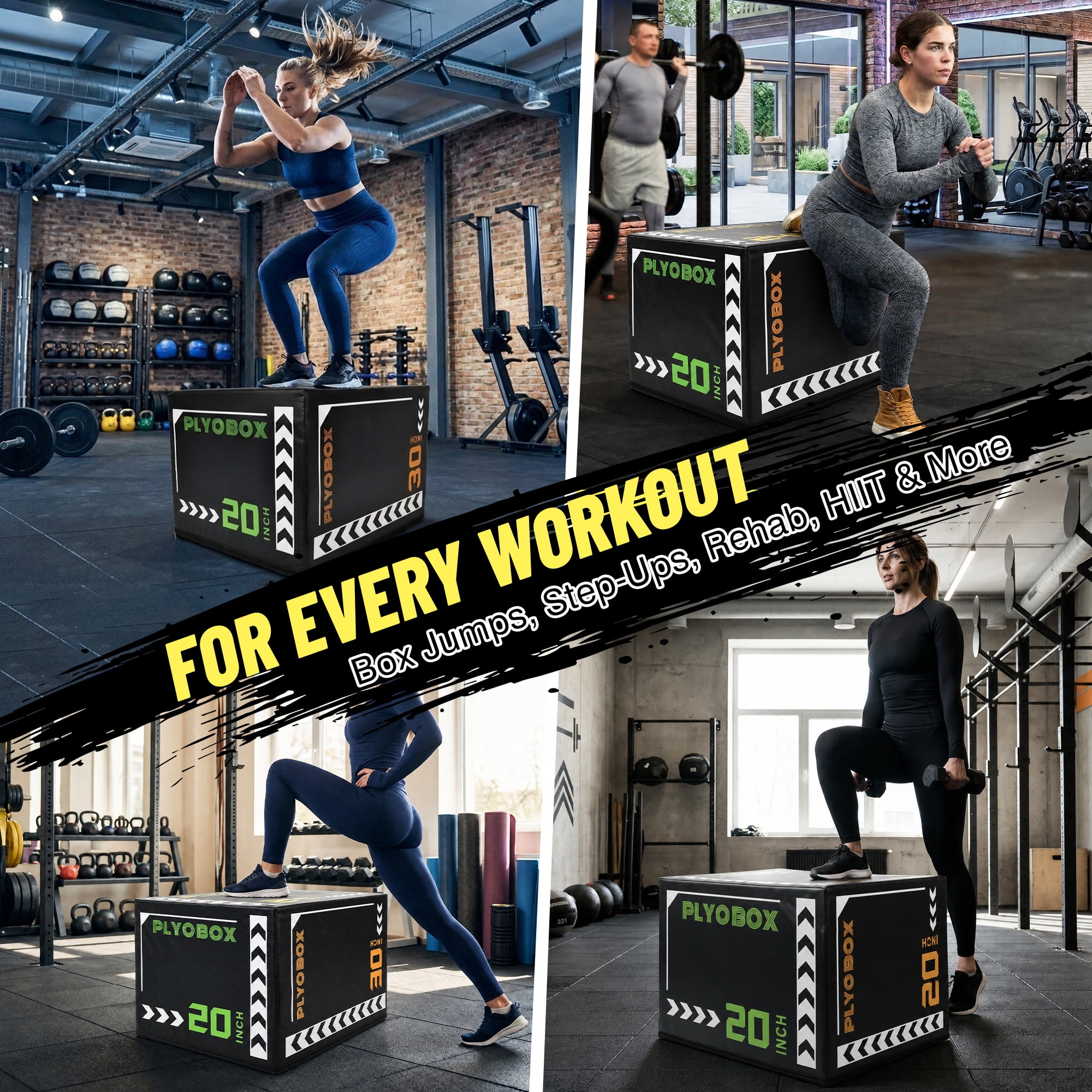 Leumius 3-in-1 Foam Plyometric Jump Box for Home Gym,20/24/30 Inch Multiple Height Options,Versatile Plyo with Non-Slip Surface for Strength, HIIT, Step-Ups, and Agility Training,Black