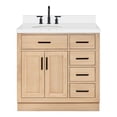 thumbnail image 2 of Ariel Hepburn 37 Inch Single Oval Sink Bathroom Vanity With Pure White Quartz Countertop 1.5 Inch Edge In Oak, 2 of 10