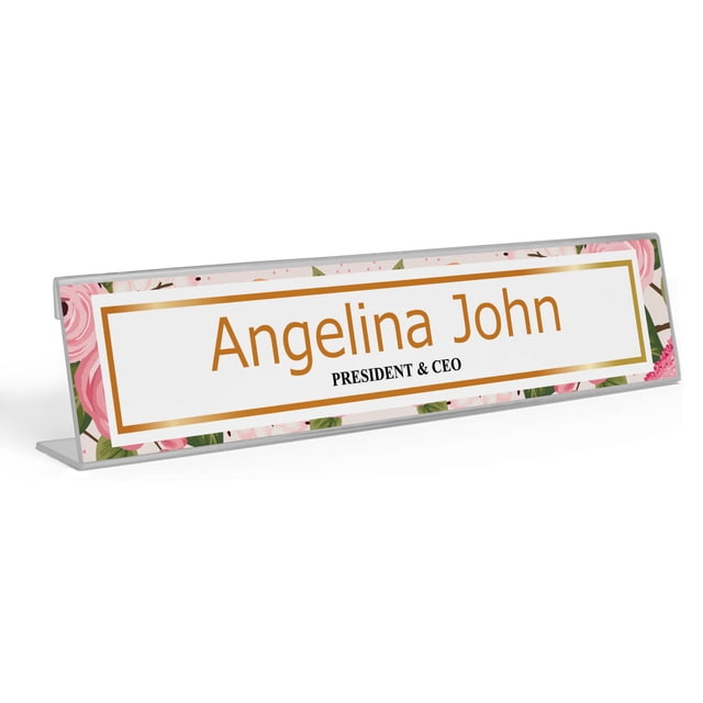 Printtoo Personalized Desk Name Plate Pretty Floral Custom Acrylic Office Desk Name Plate Accessory 2x10 Inches