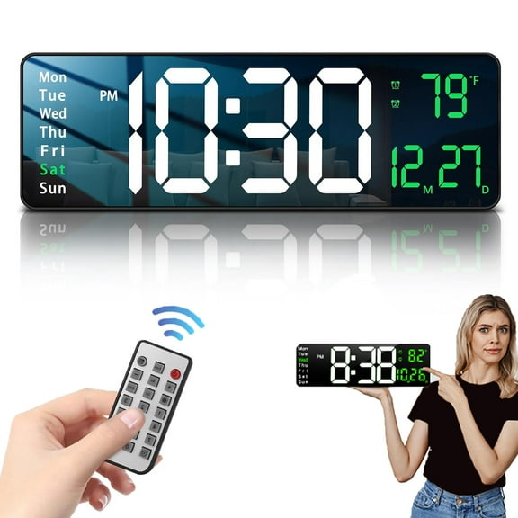 OhhGo Large Digital Wall Clock with Remote Control, 16.2 Inch LED Digital Clock for Home Living Room Decor, Automatic Brightness Dimmer with Date Week Temperature