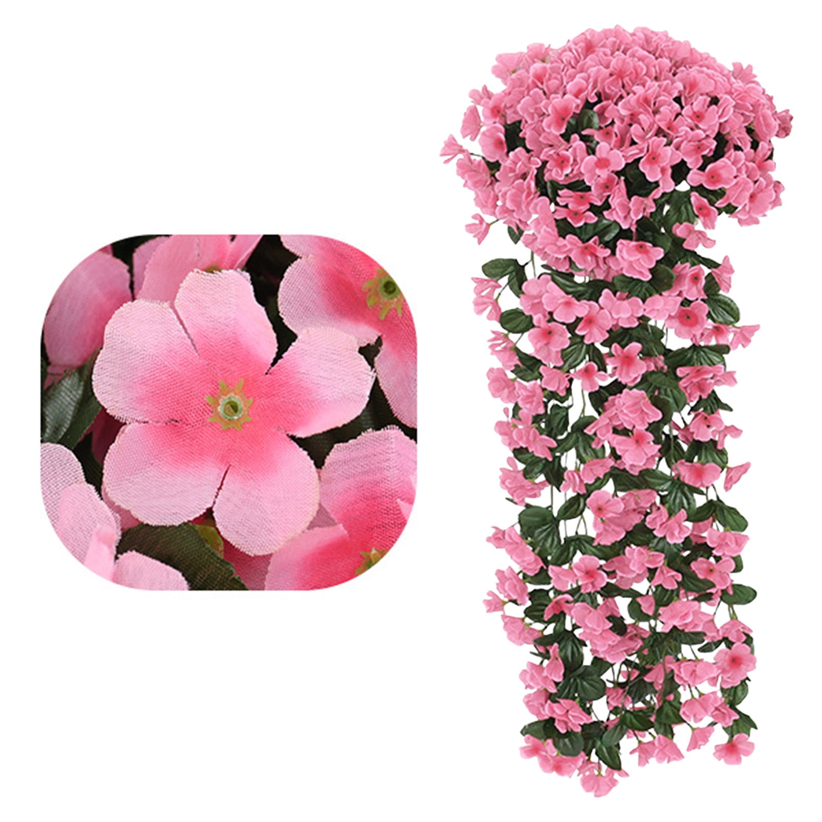 1pcs Artificial Hanging Flowers Outdoor Faux Plants Spring Decor Fake Mums Violets with Eucalyptus Realistic UV Resistant Trailing Vines Porch Yard Indoor Five-petal