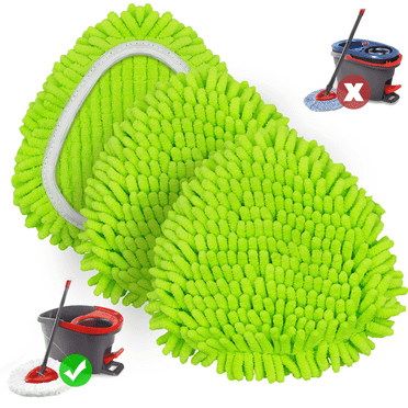 NEWE Chenille Mop Pads 3 Pack for O-Cedar 1 Tank System (Green)