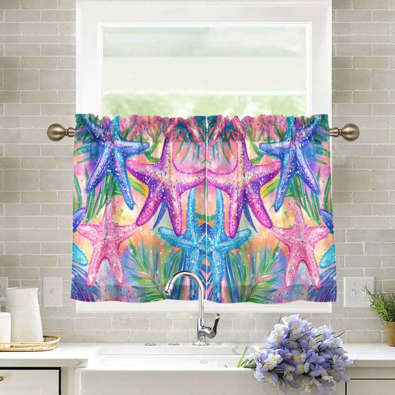 Yayeee Kitchen Curtains Light Filtering 27"x36" Rod Pocket Short Cafe Window Panel, Gradient Starfish Pattern