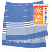 Turkish Beach Towel by SunSpun Linens - 39x71in No-Shrink Pre-Washed Pestemal Cotton Oversized Turkish Beach Towel and Blanket, Turkish Bath Towels, Turkish Towel, Bath Towel, Bathroom Towels (Blue)