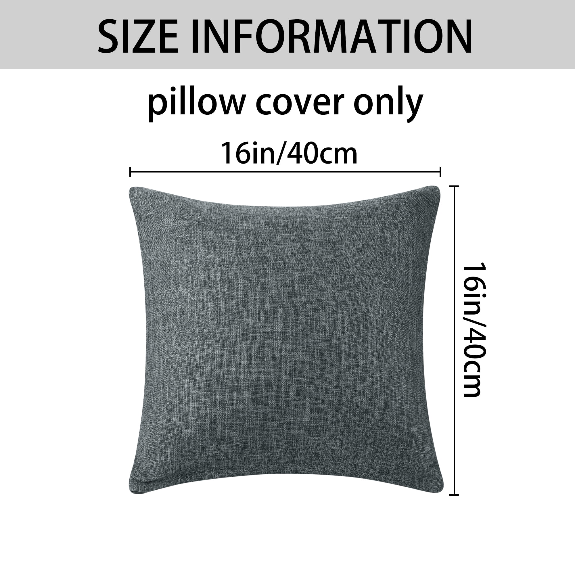 REGALWOVEN Linen Farmhouse Decorative Throw Pillow Covers Rustic Square Cushion Covers Set of 2 for Home Sofa Couch Black 16" x 16"
