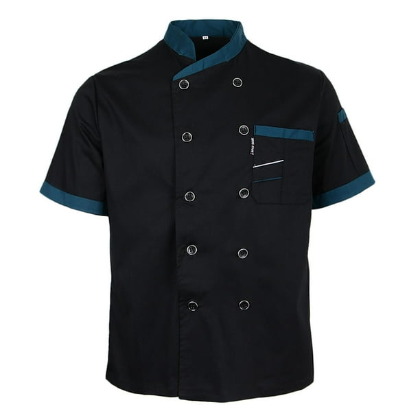 Uniforme de verano para chef, manga corta, unisex, ideal para restaurantes, hoteles y cafeterías. Negro