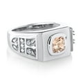 thumbnail image 3 of Gem Stone King 925 Sterling Silver Men's Ring Cushion Peach Morganite and Moissanite (1.91 Cttw, Size 11), 3 of 4