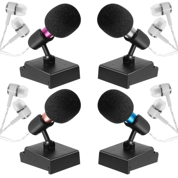 LOLIPPYY 4-Pack Small Microphones with Foam Windscreens and Desktop Stands for Singing, Recording, and Podcasting