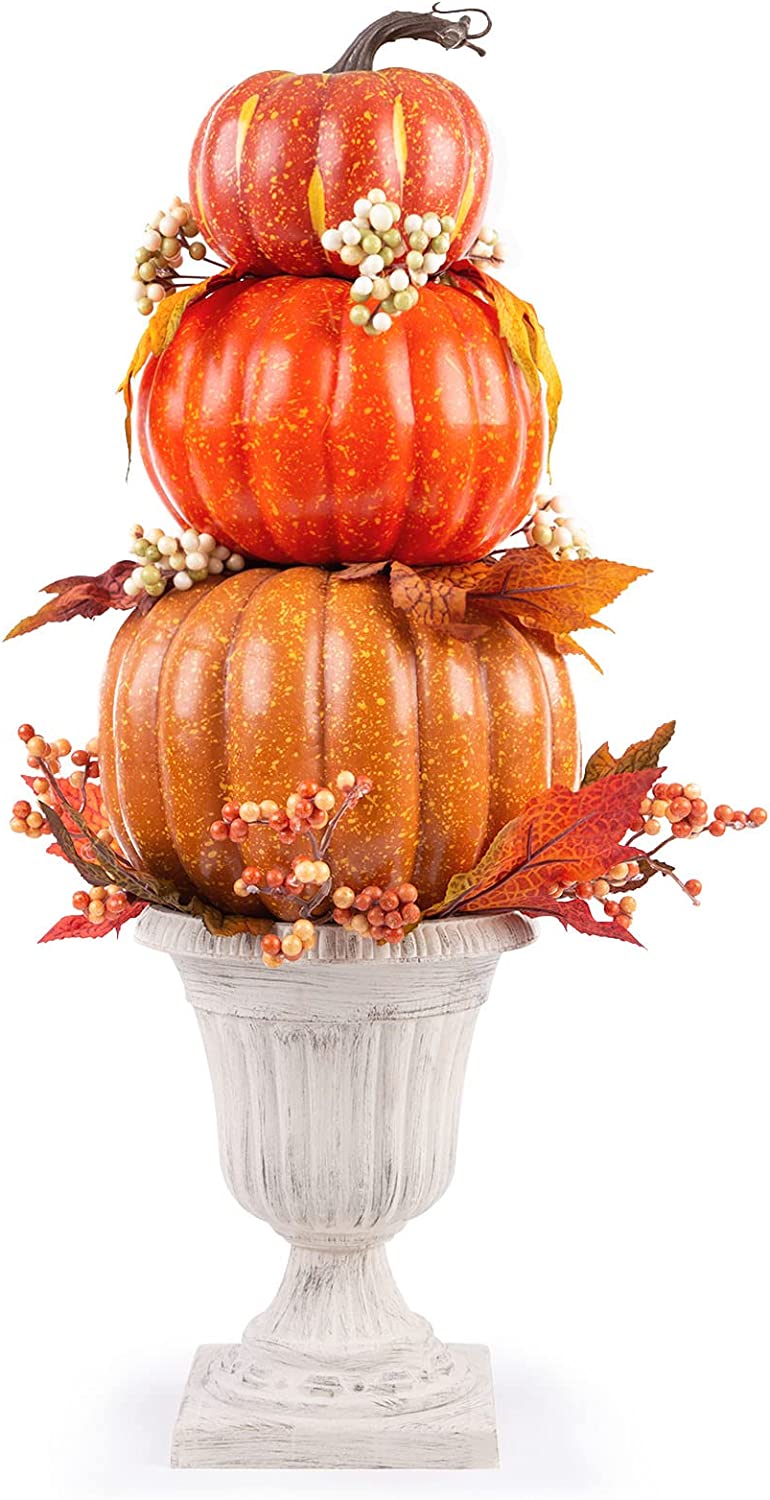 Artificial Pumpkin Bonsai, 22Inch Pumpkin Tower Stacked Pumpkins Fake
