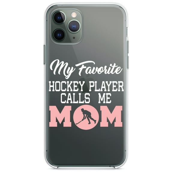 DistinctInk Clear Shockproof Hybrid Case for iPhone 11 (6.1" Screen) - TPU Bumper Acrylic Back Tempered Glass Screen Protector - My Favorite Hockey Player Calls Me Mom