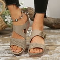 thumbnail image 3 of THDHVS Womens Wedge Sandals,Wedge Sandals for Women,Women's Fashion Casual Summer Solid Color Thick-Soled Slippers One-Line Flower Outer Wear Beach Sandals Wedge Heels Beige 5.5, 3 of 5