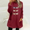 thumbnail image 2 of TFEOQRY Women's Crew Neck Fleece Nightgown with Pocket Pattern Print Long Sleeve Casual Warm Loungewear Burgundy, 2 of 3