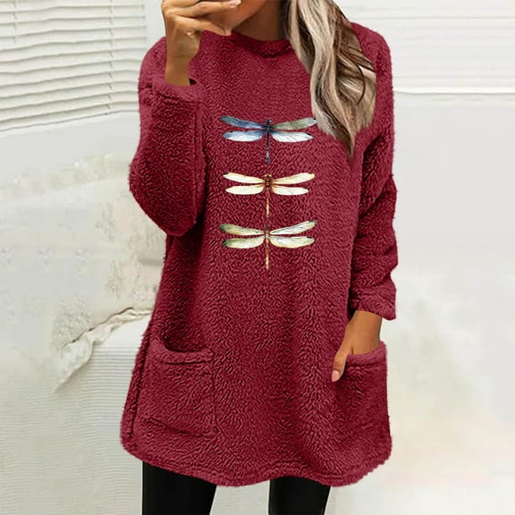 Uootdi Winter Clothing for Women Long Sleeve Sweatshirts for Oversized Crewneck Women Gift Sherpa Fleece Hoodies for Women Wint er Sherpa Fuzzy