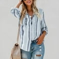 thumbnail image 4 of Olyvenn Womens Tops Casual Plus Size Loose Womens Fashion V Neck Striped Roll Up Sleeve Button Down Blouses Tops With Pocket Shirt For Women 2024 Light Blue 4, 4 of 9