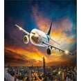 thumbnail image 3 of Travel Duvet Cover Set, Aerial View of Airport with Plane on the Air Night Scenery over City Sunset Image, Decorative 3 Piece Bedding Set with 2 Pillow Shams, Queen Size, Orange Blue, by Ambesonne, 3 of 3