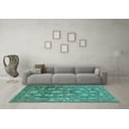 thumbnail image 3 of Ahgly Company Machine Washable Indoor Round Oriental Turquoise Blue Industrial Area Rugs, 5' Round, 3 of 4