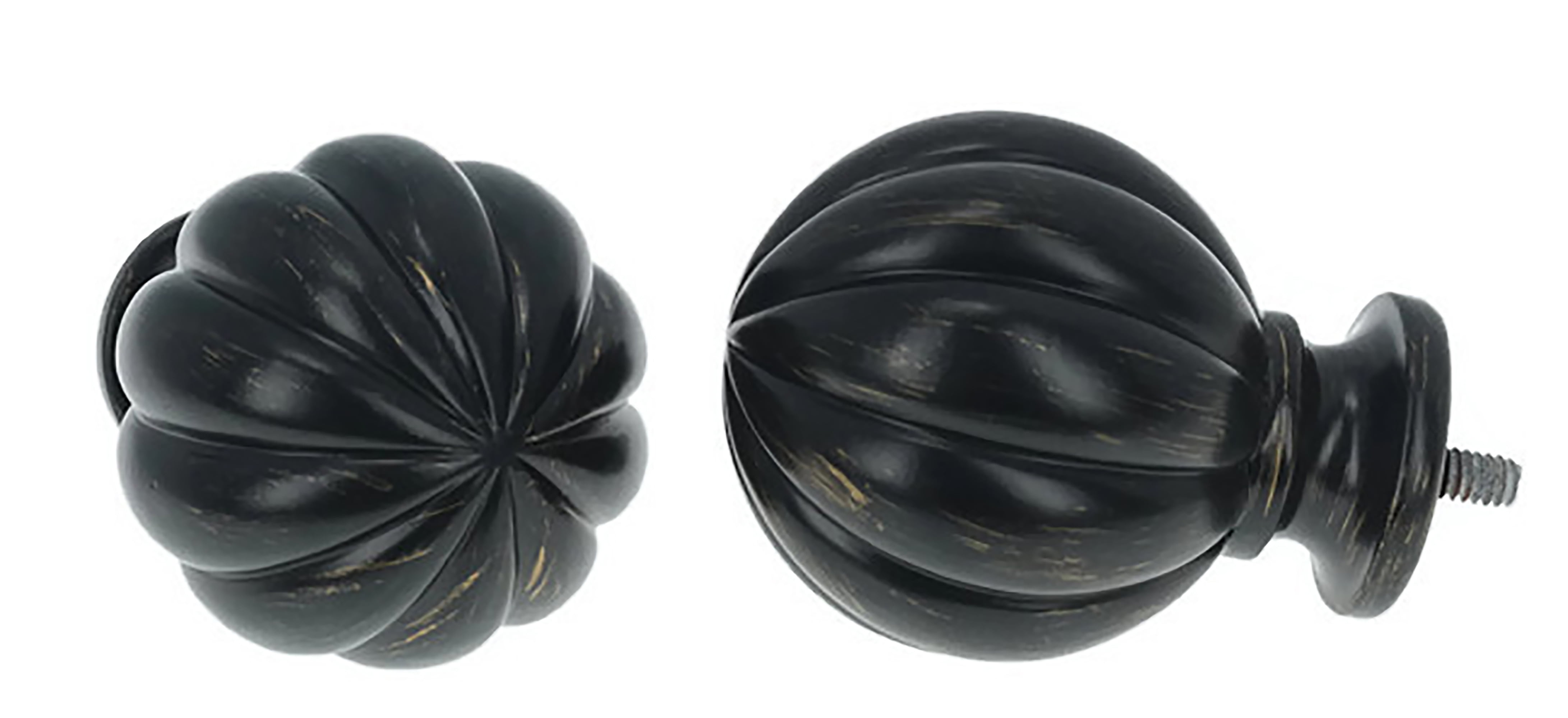 MERIVILLE 1" Diameter Single Curtain Rod Set with Fluted Ball Finials, Adjustable 48–84", Black Finish