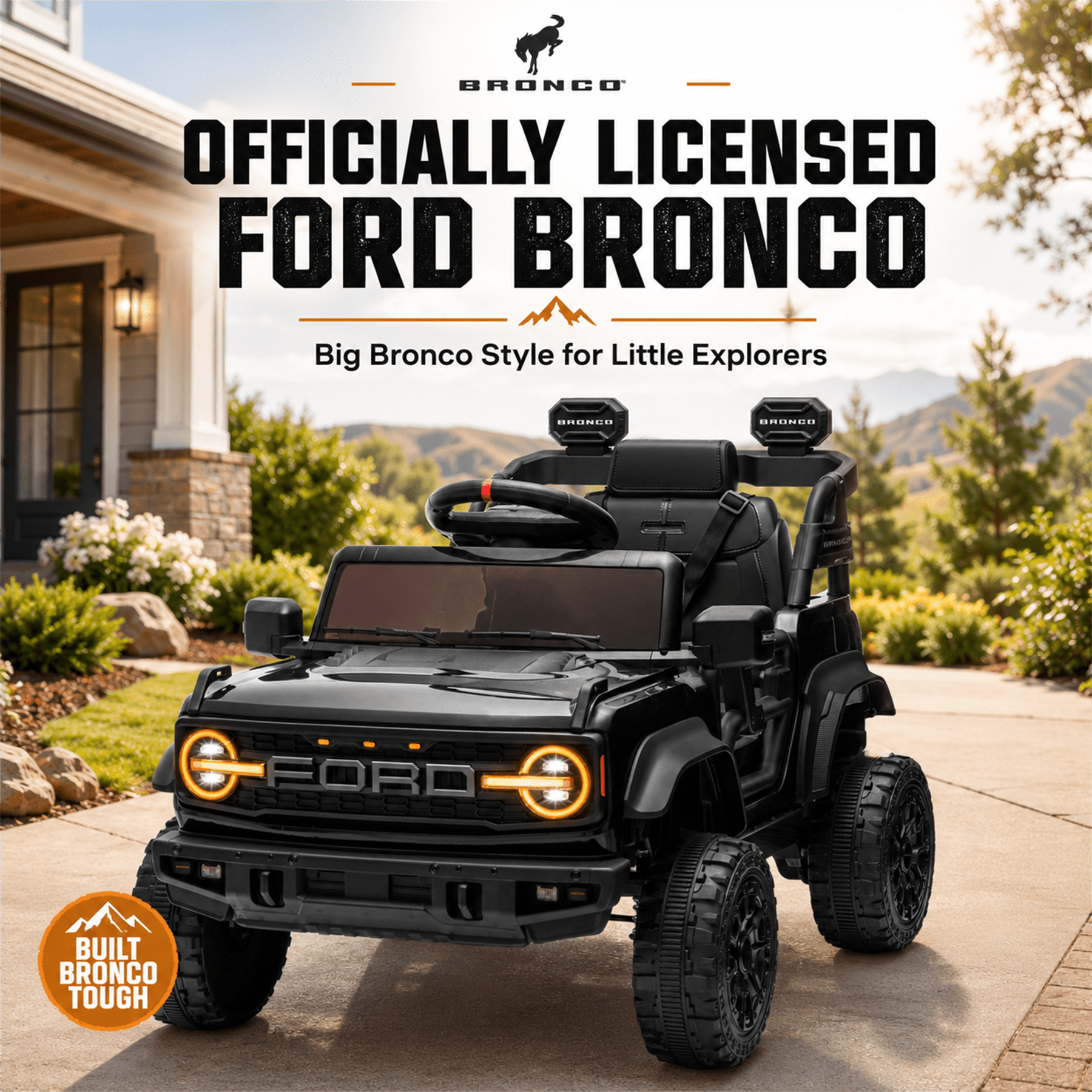 Conchico Licensed Ford Bronco Raptor 12V Kids Ride on Cars with Remote Control, Battery Powered Ride on Toys with All-Terrain Wheels, Toddler Electric Car with Music for Boys Girls 3-5, Black