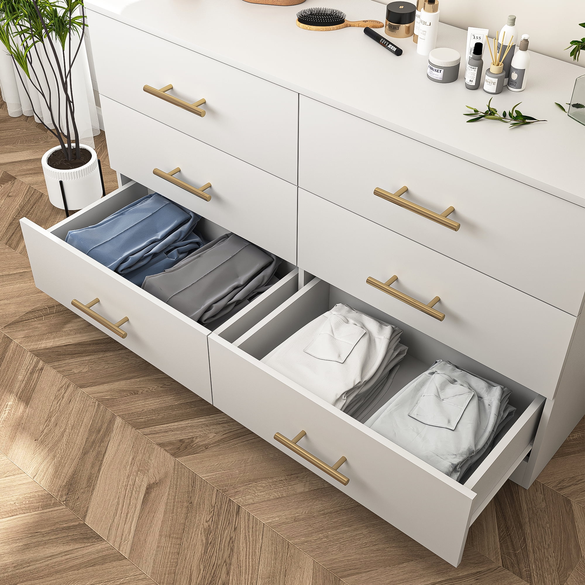 YYAo Wooden 6 Drawer Dresser, Large Modern Chest of 6 Drawers Night Table, TV Stand for 55" TV for Bedroom, Closet, Living Room, White YYAo Wooden 6 Drawer Dresser, Large Modern Chest of 6 Drawers Night Table, TV Stand for 55" TV for Bedroom, Closet, Living Room, White