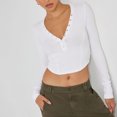 thumbnail image 1 of Camiseta básica con cuello en V profundo para mujer Y2k Skinny Top Casual con botones, 1 of 6